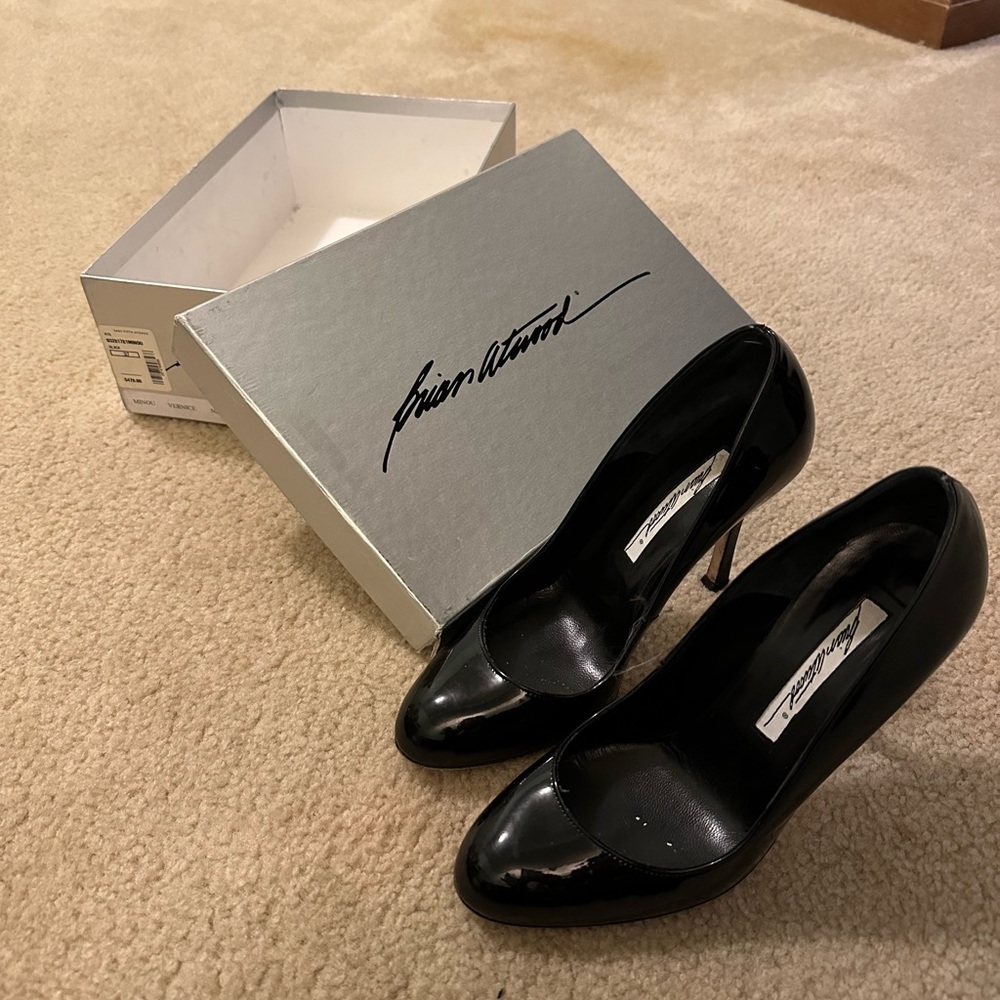 BRIAN ATWOOD Women Black Padded Leather Heels 7 size
